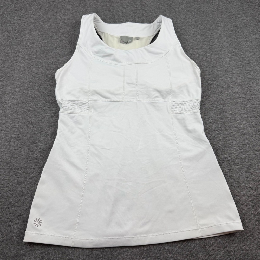 Athleta Tank Top Womens‎ MT White Racerback Built-in Bra Mesh 818636-03